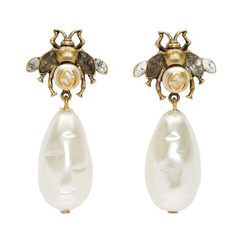 gucci bee earings|Gucci pearl drop earrings.